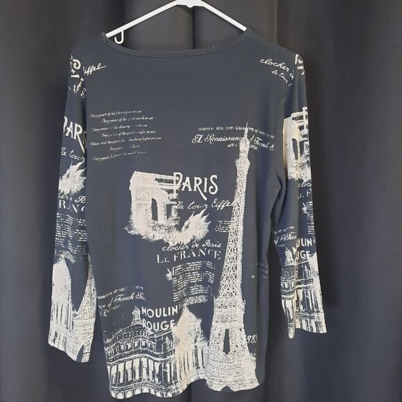 Women's Y2K Round Neck Long Sleeve Paris Themed Top Size Large Vintage Clothing - Picture 3 of 7